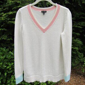 Talbots Long Sleeve Rib-Knit V-Neck Sweater with Side Slits